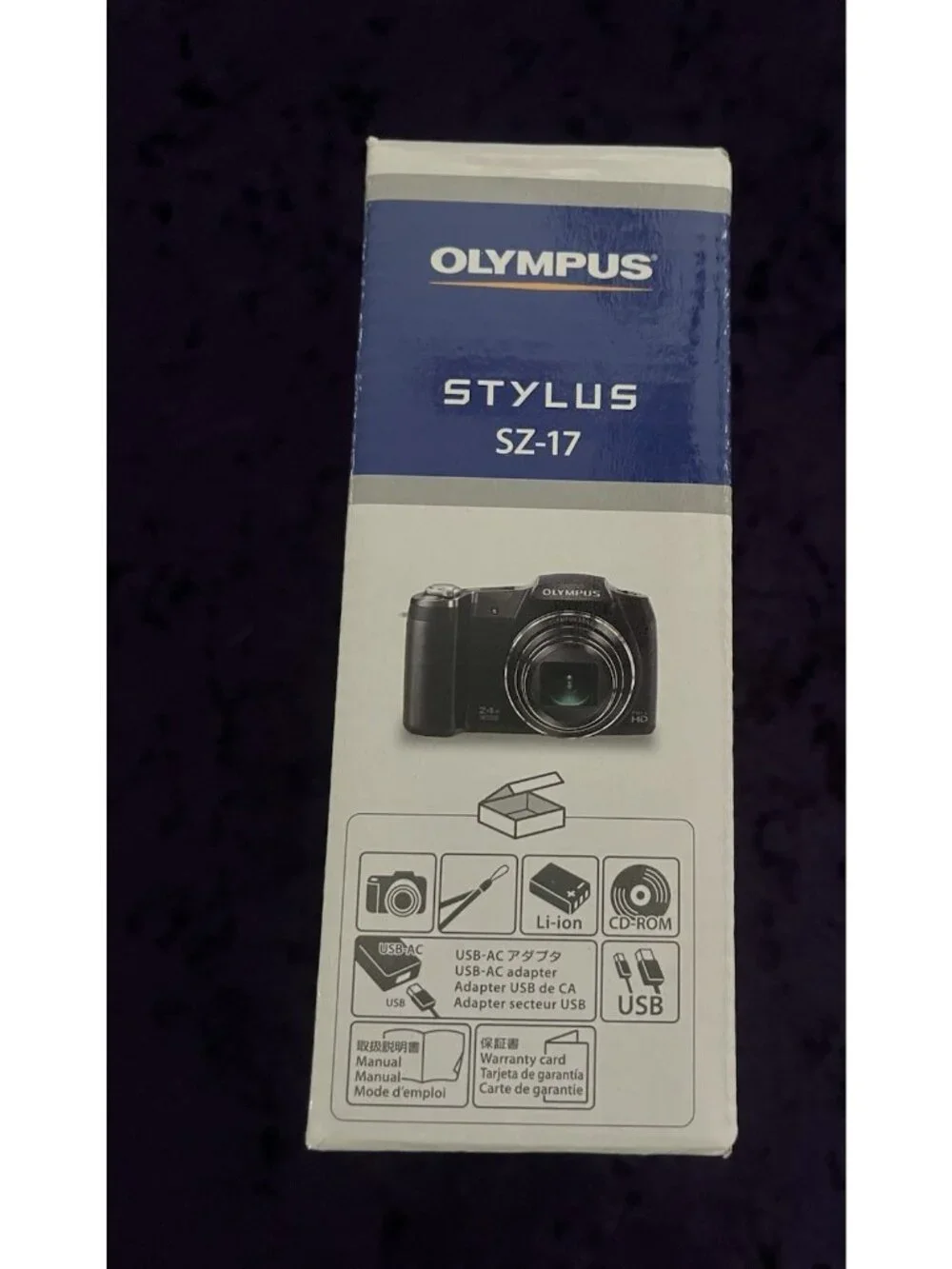 Olympus Stylus SZ-17 24x HD Digital Camera W/ Battery Box Book Disk Cords No SD